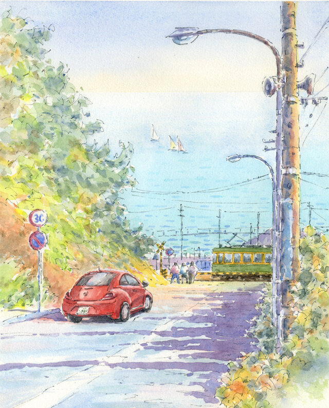 注文制作します 水彩画原画 湘南七里ヶ浜の海（＃436） | iichi 日々の