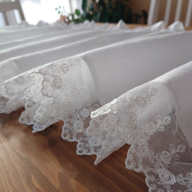 ホワイトコットン♪3m幅カフェカーテン 300cm×50cm 薔薇のレース