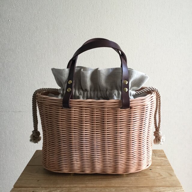 オーダー】手編みの籐かごバッグ/Megg Bag panier/麻／ベージュ／かご