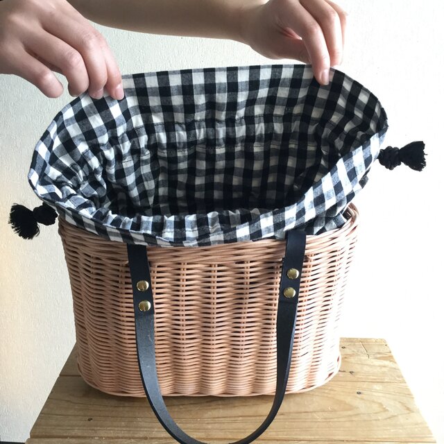 オーダー】手編みの籐かごバッグ/Megg Bag panier/ギンガム ／かご