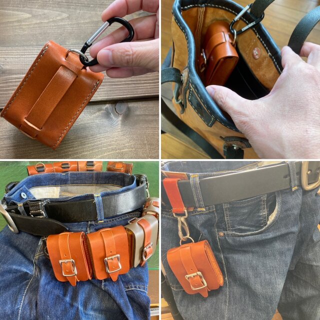 ミニポーチ（耐水モデル・ベルトタイプ/グレー×キャメル） | iichi