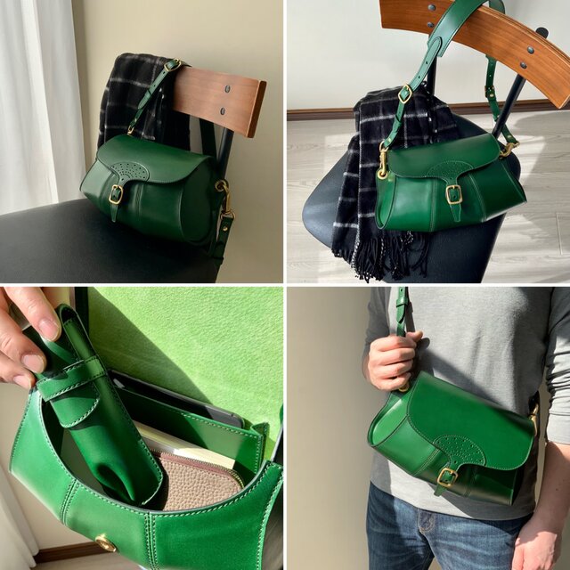 オイルレザーのショルダーバッグ（グリーン） | iichi 日々の暮らしを