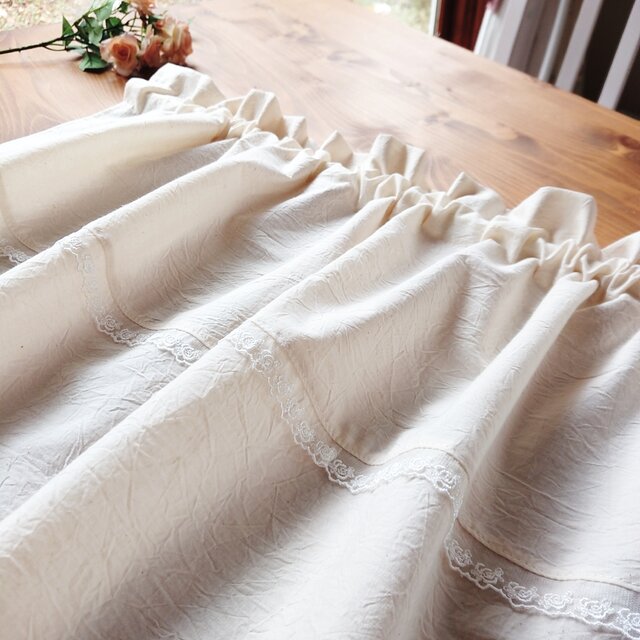 ナチュラルコットン♪薔薇の2段レースワイドカフェカーテン198cm×60cm