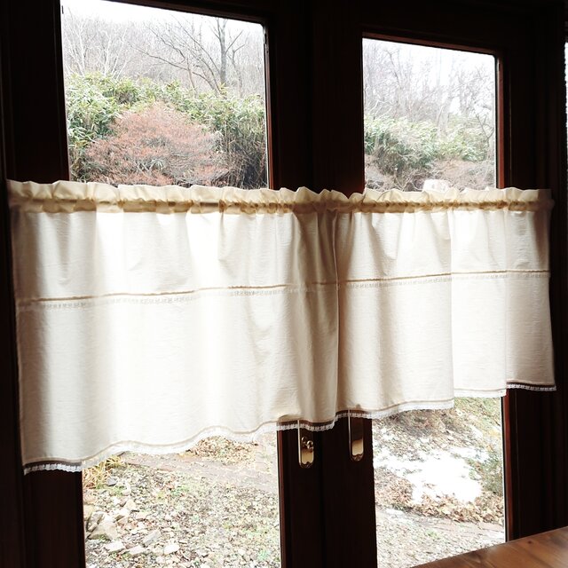 ナチュラルコットン♪薔薇の2段レースワイドカフェカーテン198cm×60cm