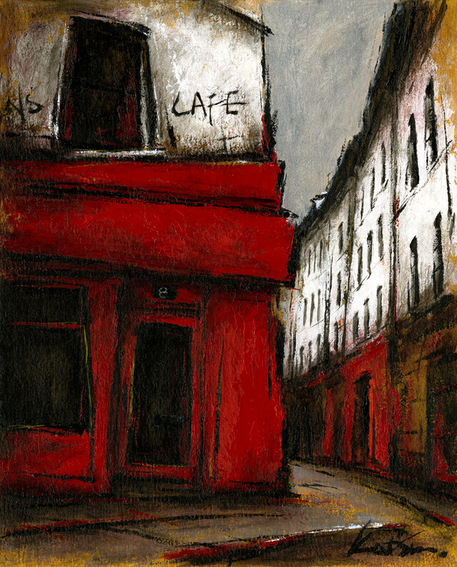 風景画 パリ 油絵 「街角の赤いカフェ」 | iichi 日々の暮らしを