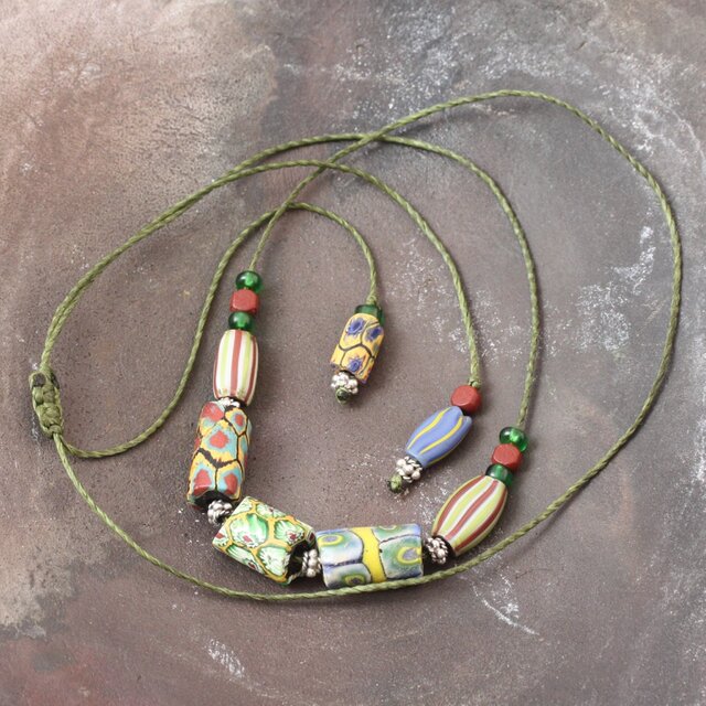 とんぼ玉 アンティーク ヴェネチアンビーズ ミルフィオリ ネックレス