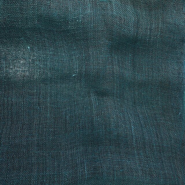 kaya0048g 麻布 蚊帳の解き 140cm 藍とキハダ染 穴あり 古布 古裂 藍染