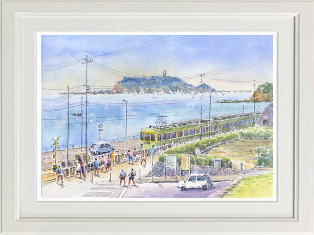 水彩画原画 江の島と江ノ電 ＃501 | iichi 日々の暮らしを心地よくする