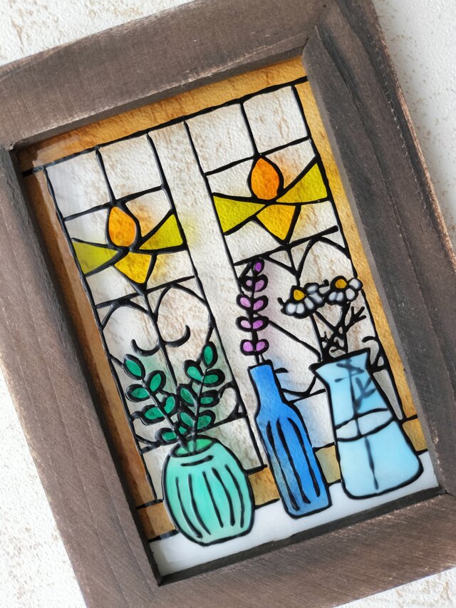 送料無料*ステンドグラス風*ハーブ・オレンジ系・ステンドグラスの窓