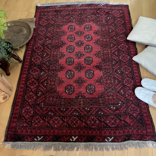 99×152 渋め 深みある赤 艶やか トライバル トルコヴィンテージラグ