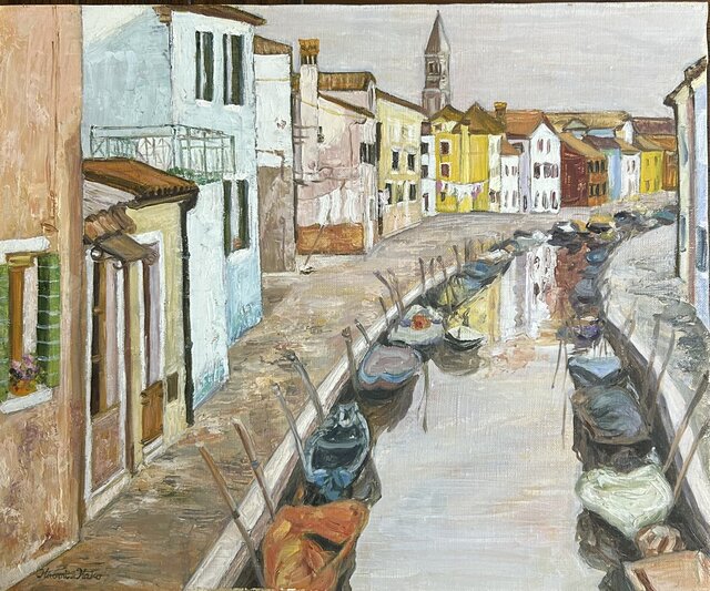 夕暮れの港町(油絵8号、イタリア、ヴェネツィア、原画一点物) | iichi