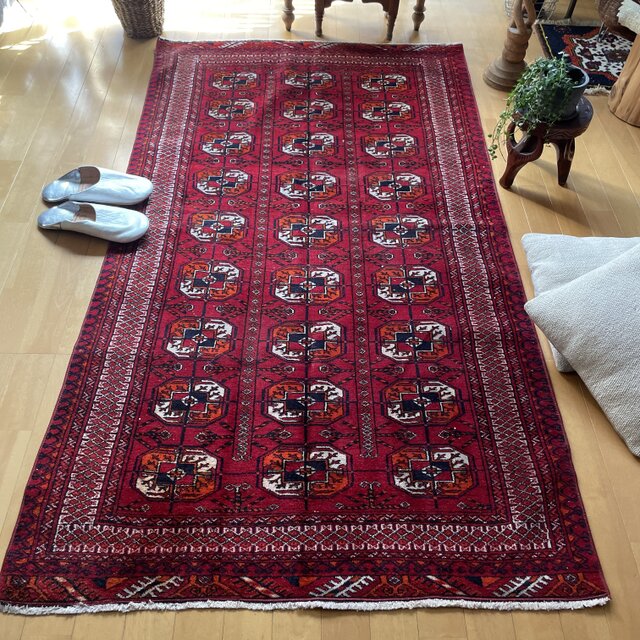 96×176 こっくり赤 上質ウール トライバルラグ トルコヴィンテージラグ