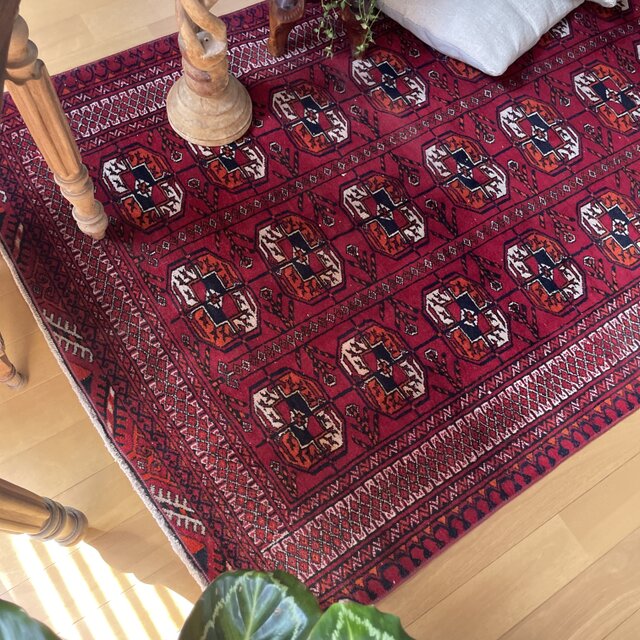 96×176 こっくり赤 上質ウール トライバルラグ トルコヴィンテージラグ