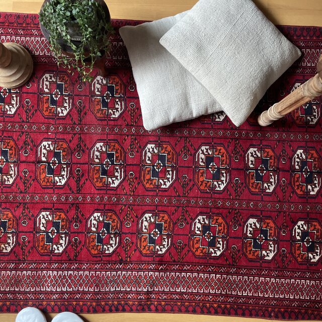 96×176 こっくり赤 上質ウール トライバルラグ トルコヴィンテージラグ