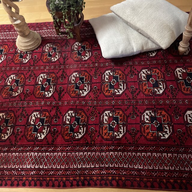 96×176 こっくり赤 上質ウール トライバルラグ トルコヴィンテージラグ