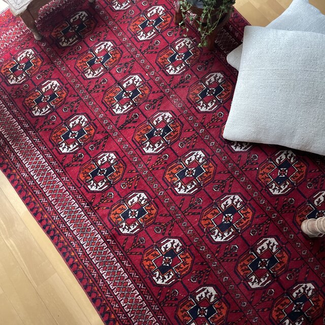 96×176 こっくり赤 上質ウール トライバルラグ トルコヴィンテージラグ