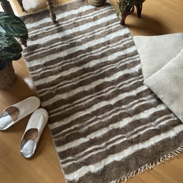 77×131 バッターニエ ナチュラルブラウン×ホワイト トルコヴィンテージ