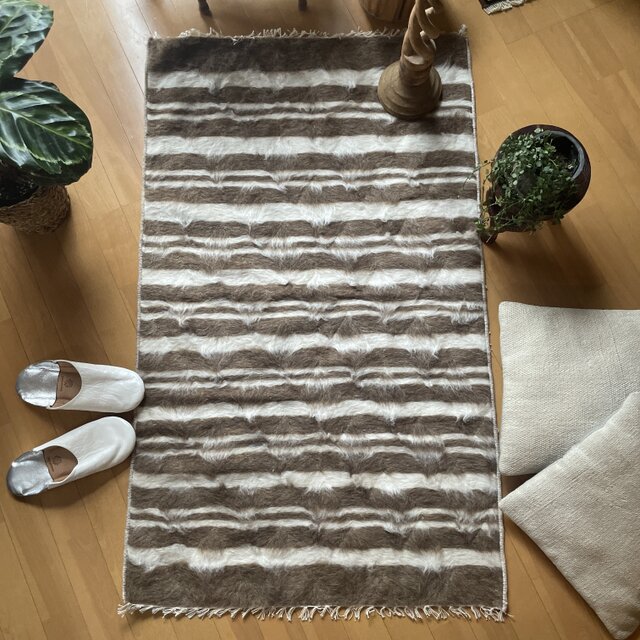 77×131 バッターニエ ナチュラルブラウン×ホワイト トルコヴィンテージ