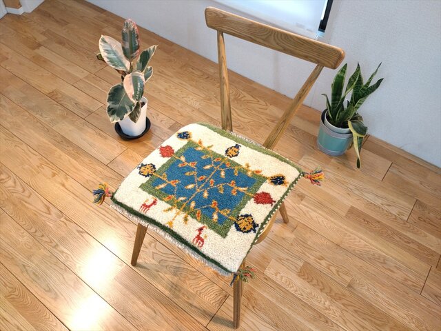 ペルシャ ギャッベ ミニマット 39x39cm 青色 緑色 ザクロ | iichi 日々