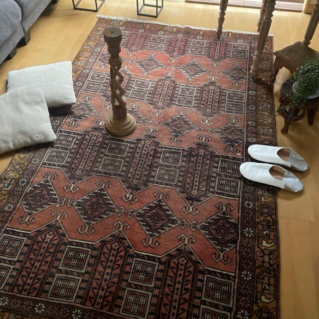 ヴィンテージラグ トライバルラグ パキスタン（95×33cm）赤 茶