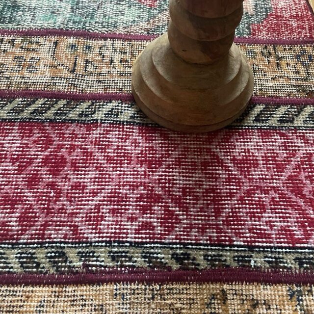 62.5×142 パッチワークラグ ボルドーステッチ トルコヴィンテージラグ