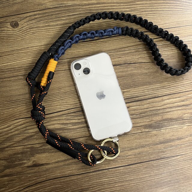 長さ調整可 斜めがけスマホショルダーストラップ・パラコード ブラック