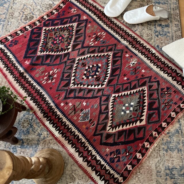 69×92 オールドキリム ウール100% トルコヴィンテージラグ | iichi