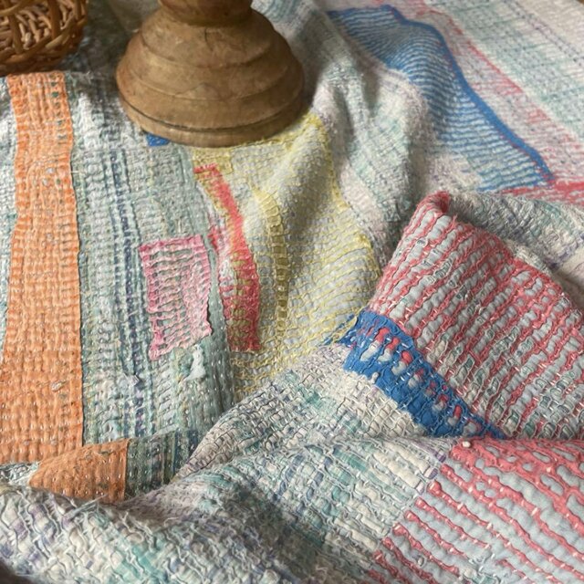 大判123-129×181 インド 手縫いヴィンテージカンタキルト ラリーキルト