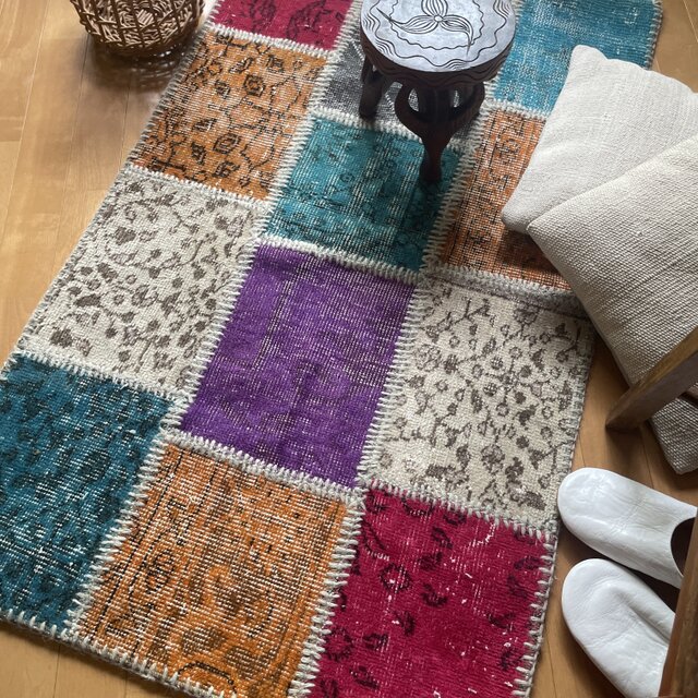 sale】 71×120 パッチワーク 手縫い レア オーバーダイ トルコ