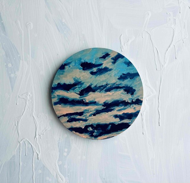原画・直径25㎝「夕空」油彩・絵画・円形 | iichi 日々の暮らしを