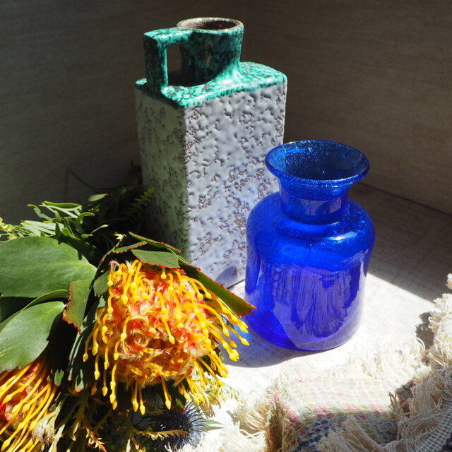北欧＊エリックホグランのフラワーベース／青色／花瓶／ガラス／BODA