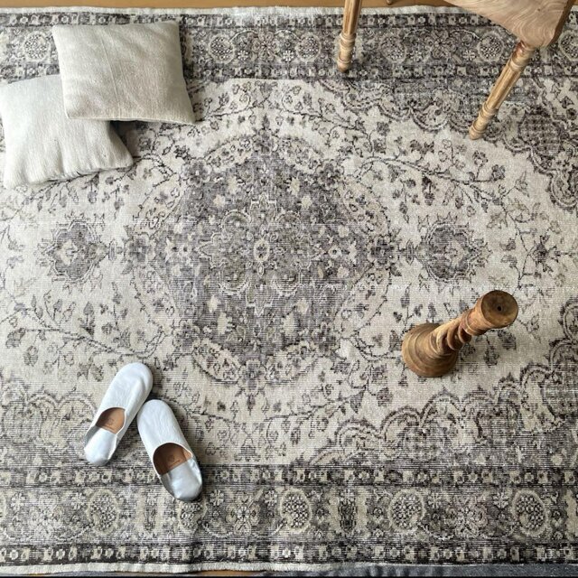 超大判170×292 フローラルメダリオン グレージュ トルコヴィンテージ