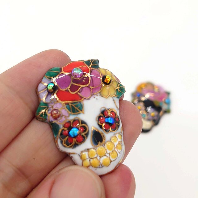 スカル（髑髏）の七宝焼ピンブローチ（ピンバッジ）A,B【受注制作