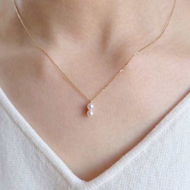 2粒のあこや真珠 ベビーパール ネックレス K10 K18 | iichi 日々の