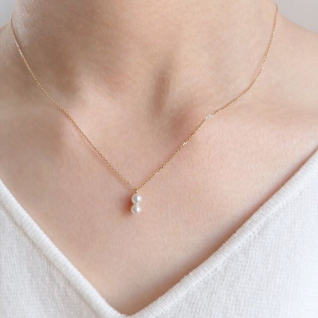 2粒のあこや真珠 ベビーパール ネックレス K10 K18 | iichi 日々の