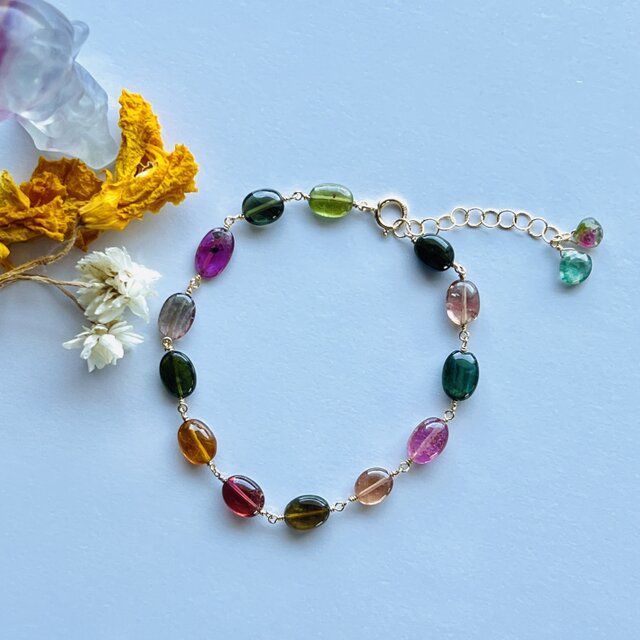 2本限定】 トルマリン マルチカラー ブレスレット 高品質 14kgf 透明