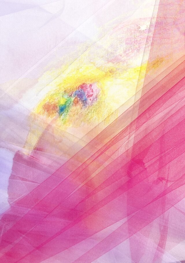 心をこめて ピンク イエロー レース 抽象画 現代アート | iichi 日々の