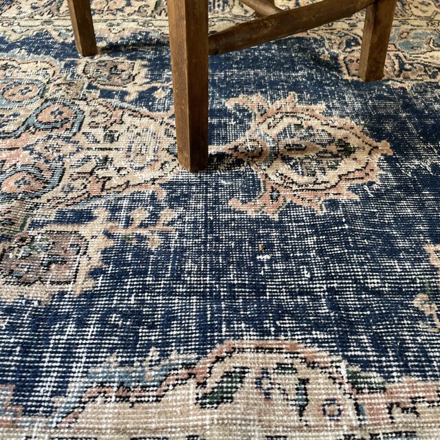 iichi限定】トルコヴィンテージラグ ネイビーブルー×ベージュ 117×208