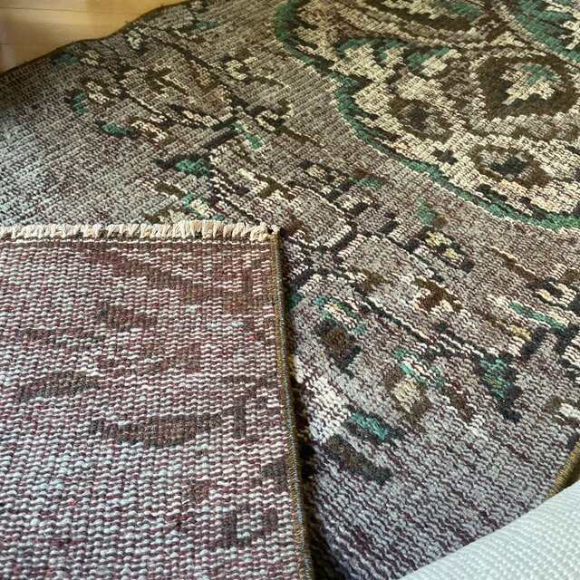 トルコヴィンテージラグ ブラウン×グリーン グレー×レッド ランナー