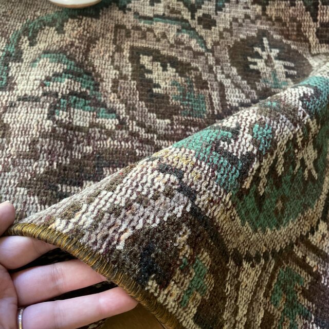 トルコヴィンテージラグ ブラウン×グリーン グレー×レッド ランナー