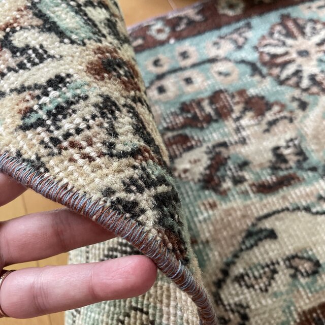 トルコヴィンテージラグ ハーフラウンド 45×75 半月 クリーム