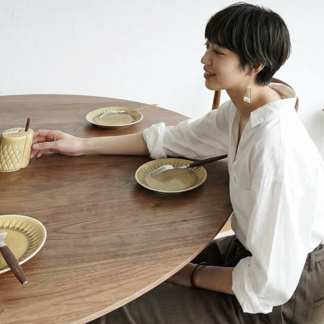 直径110cm/Walnut無垢材/高さ指定可/脚カラー選択/丸テーブル