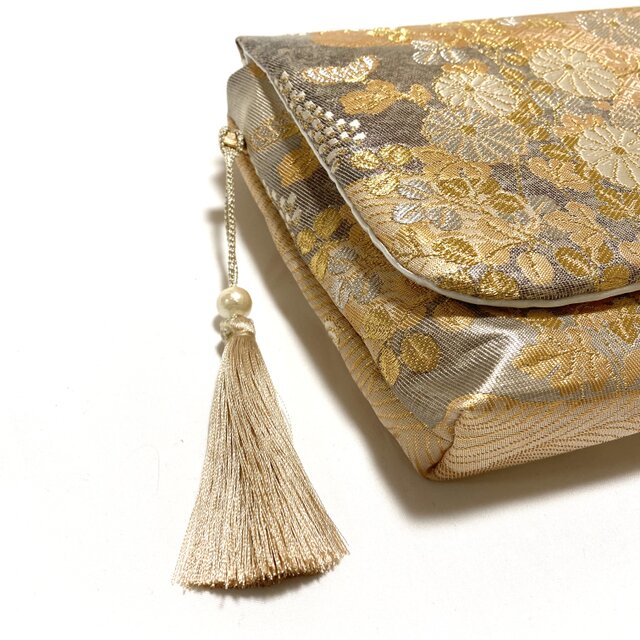絹帯クラッチバッグ 琳派二重引箔織 パーティーバッグ 和装バッグ 結婚