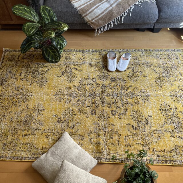 115×206 モスグリーン×クリーム メダリオン トルコヴィンテージラグ