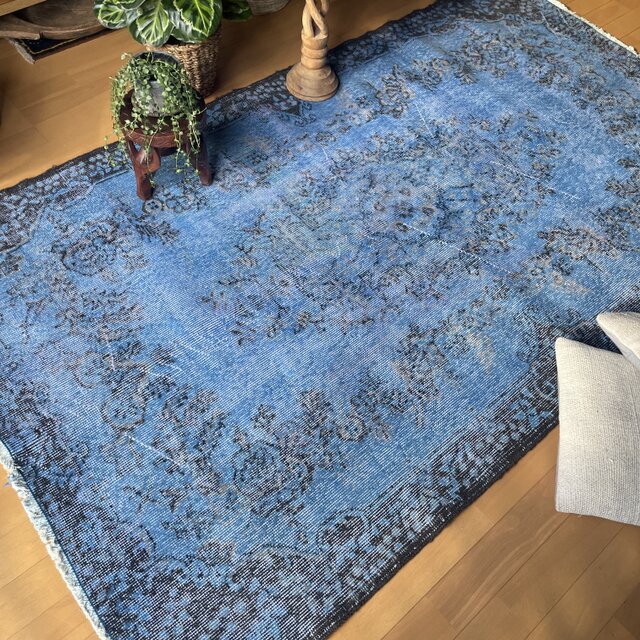 120×206 ブルーブルーオーバーダイ花や実 メダリオントルコ