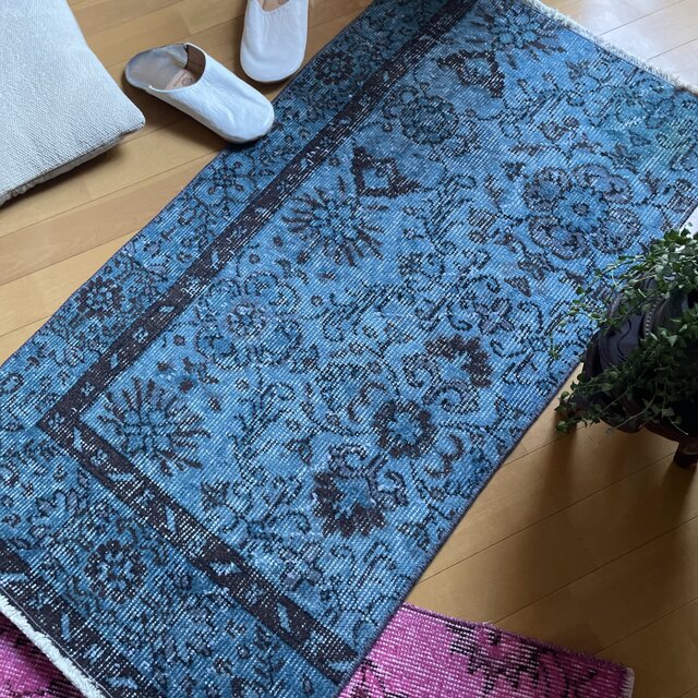 Mom 大判 トルコヴィンテージラグ ネイビーブラック245×147 Mom 大判