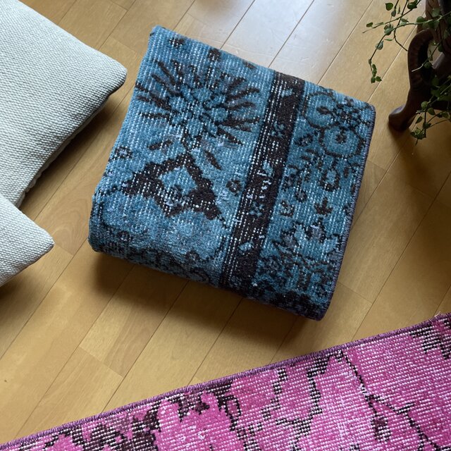 60×115 ブルーオーバーダイ 焦げ茶黒 ボタニカル トルコヴィンテージ