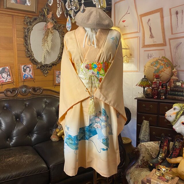 付け下げ着物リメイク ミニミディ ワンピース／ドレス／洗える化繊