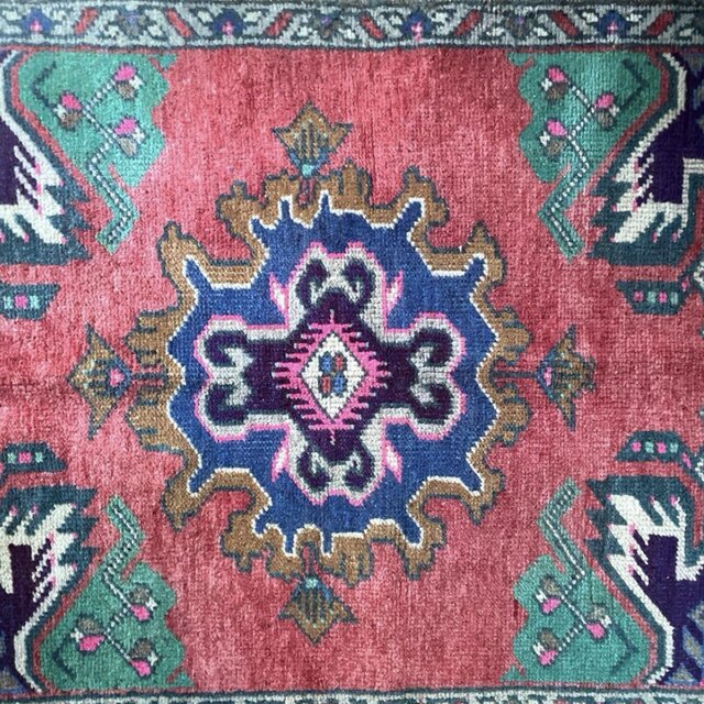 51×101 コーラルピンク レアなウール メダリオン トルコヴィンテージ