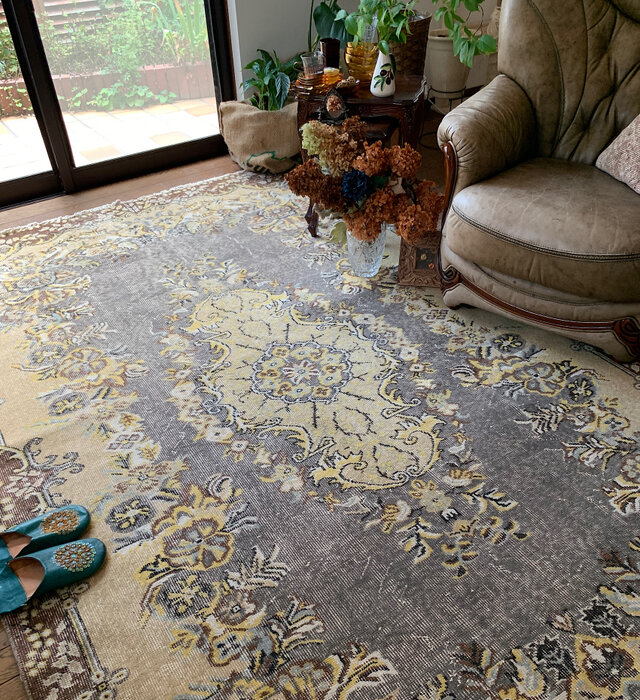 超大判 特大 トルコヴィンテージラグ 278×180スモーキーグレー